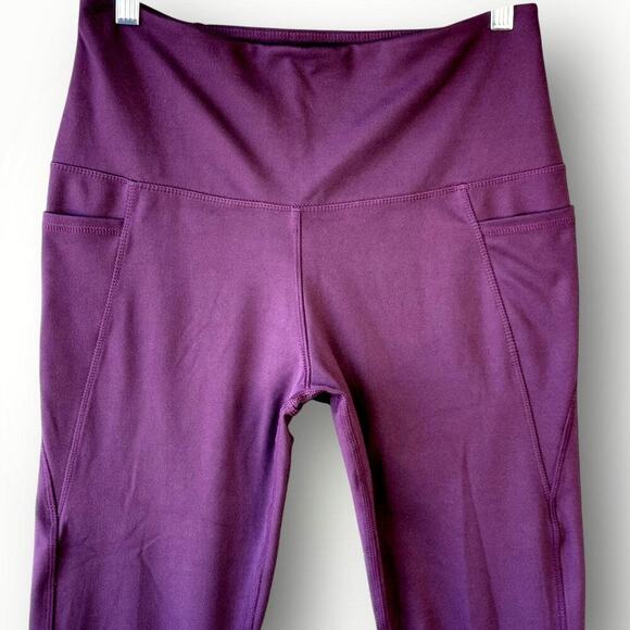 Danskin Activewear Yoga Gym Workout Tight Leggings Pocket High Rise Size L Plum - Picture 5 of 16